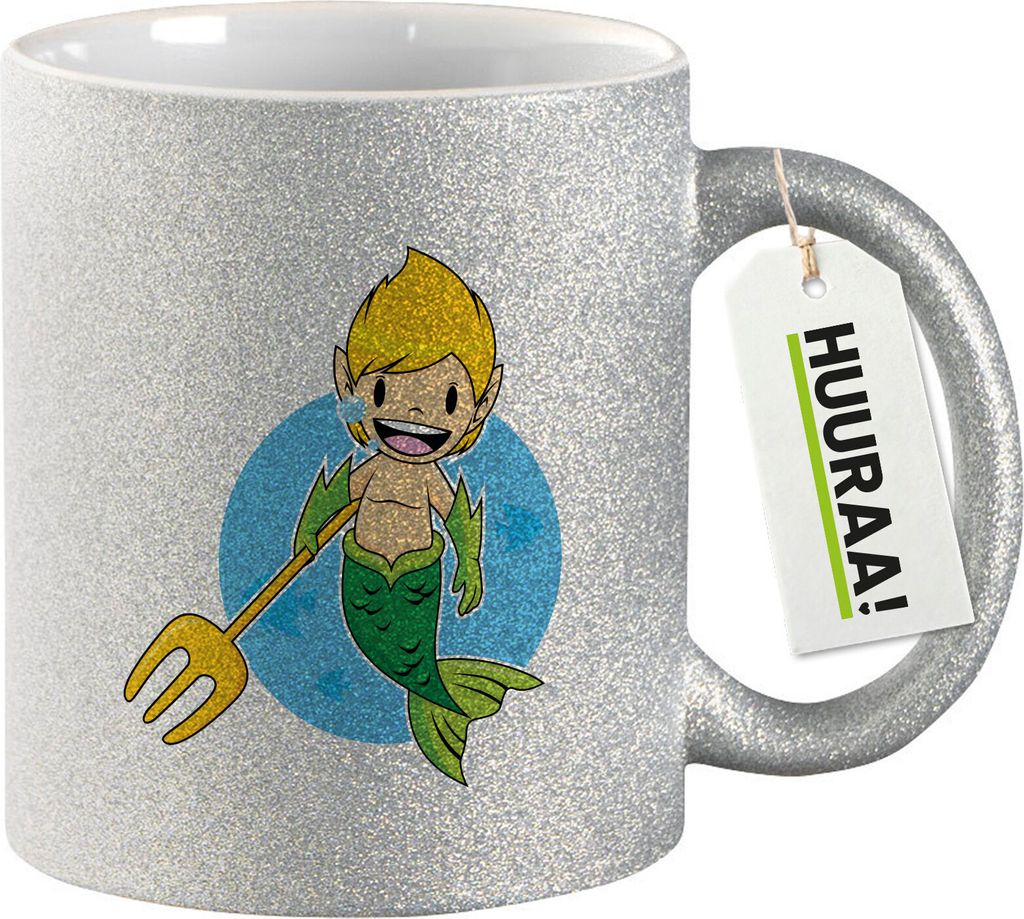 Huuraa Glitzertasse Wassermann Fabelwesen 330ml Silber Keramik Kaffeebecher Geschenkidee