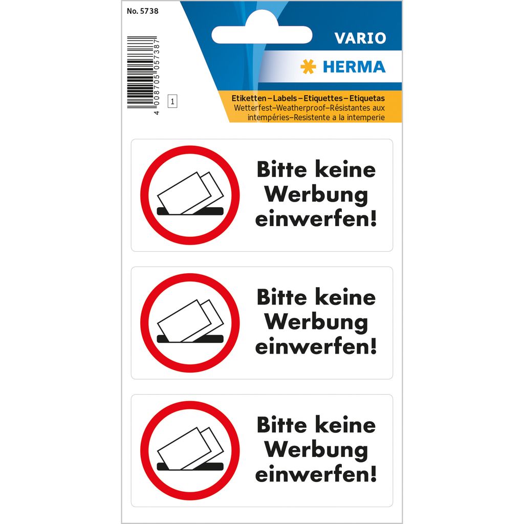 HERMA Hinweisetiketten "Bitte keine Werbung einwerfen" 3St. Image du produit 