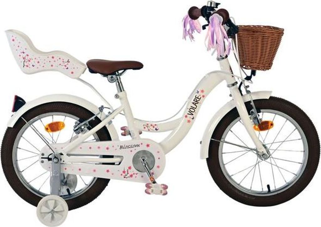 Volare Blossom Kinderfahrrad - Mädchen - 16 Zoll - Weiß - Zwei Handbremsen