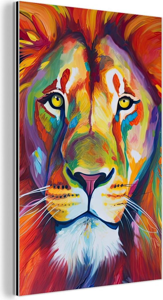 MuchoWow Wanddekoration Metall Metallbild Wandkunst 20x30 cm Löwe - Tiere - Ölfarbe - Regenbogen MuchoWow Aluminium Gemälde - Alu Dibond Bild