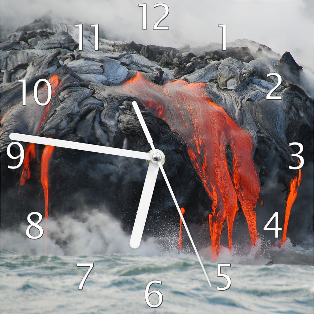 Wallario Design Wanduhr Lavastrom ins Meer aus Echtglas, Größe 20 x 20 cm