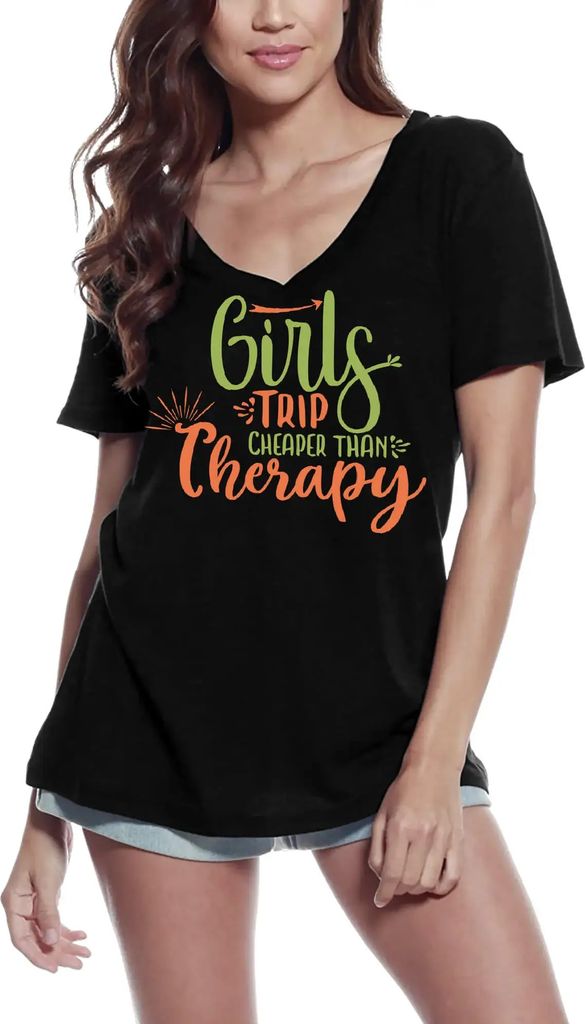 Damen Grafik T-Shirt V-Ausschnitt Mädchenreise billiger als Therapie – Girls Trip Cheaper Than Therapy – Öko-Verantwortlich Vintage Jahrgang ...