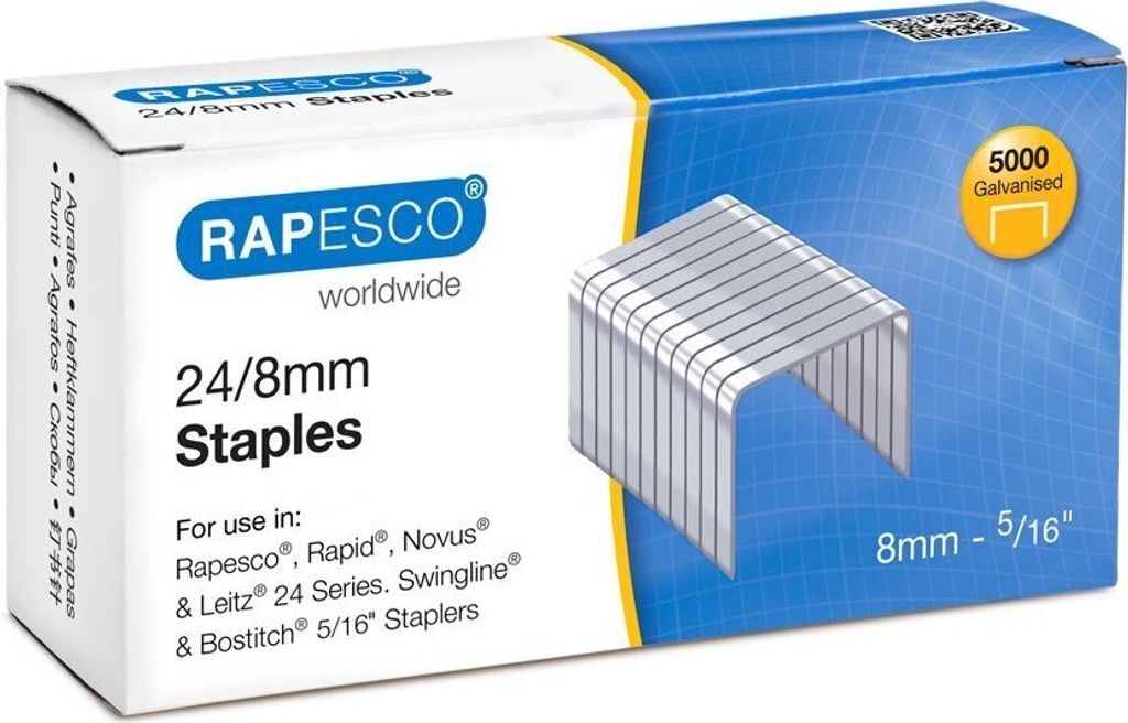Rapesco S24807Z3 - Klammerpack - 24/8 - 8 mm - 5000 Heftklammern - Stahl - Silber