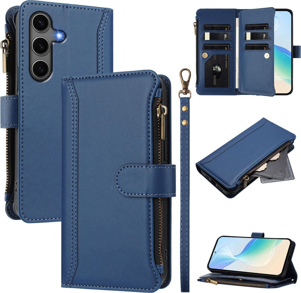 Handyhülle für Samsung Galaxy S25 Plus/S24 Plus Reißverschluss Geldbörse Kunstleder Klapphülle mit Kartensteckplatz, Ständer, Handschlaufe Du...