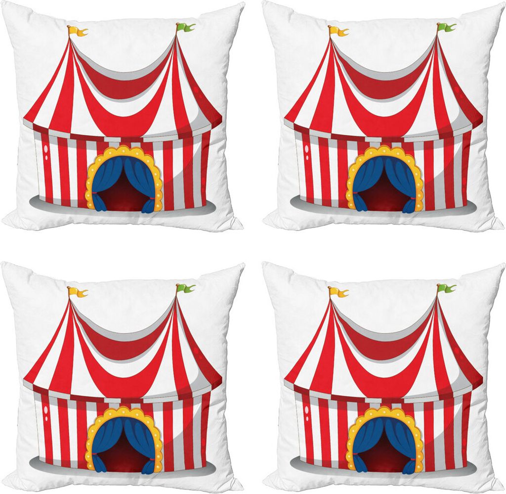ABAKUHAUS Zirkus Kissenbezug Set (4 Stück), Nostalgische Circus Flagge, Moderner Doppelseitiger Digitaldruck, 40 cm x 40 cm, rot-Weiss