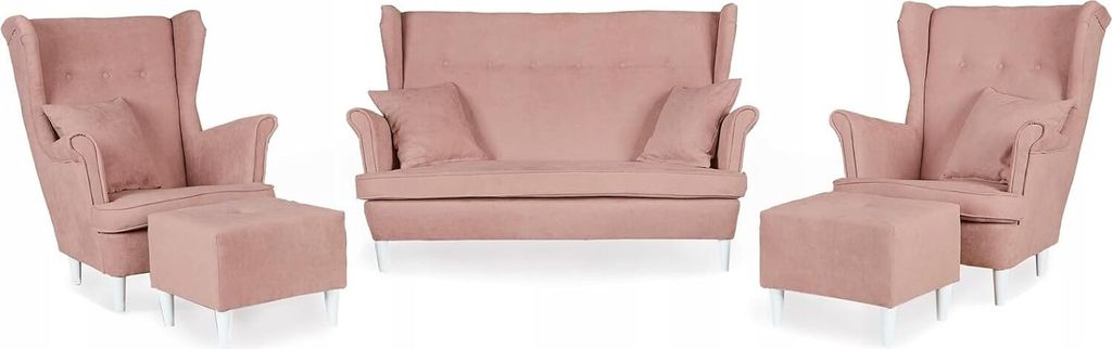 Family Meble Set aus Sofa + 2 Sessel + 2 Hocker Ari 2-Sitzer Sofa Couch Freistehendes Lounge Sofa Bequem zum Entspannen Wohnzimmer Büro (ENJOY 19)