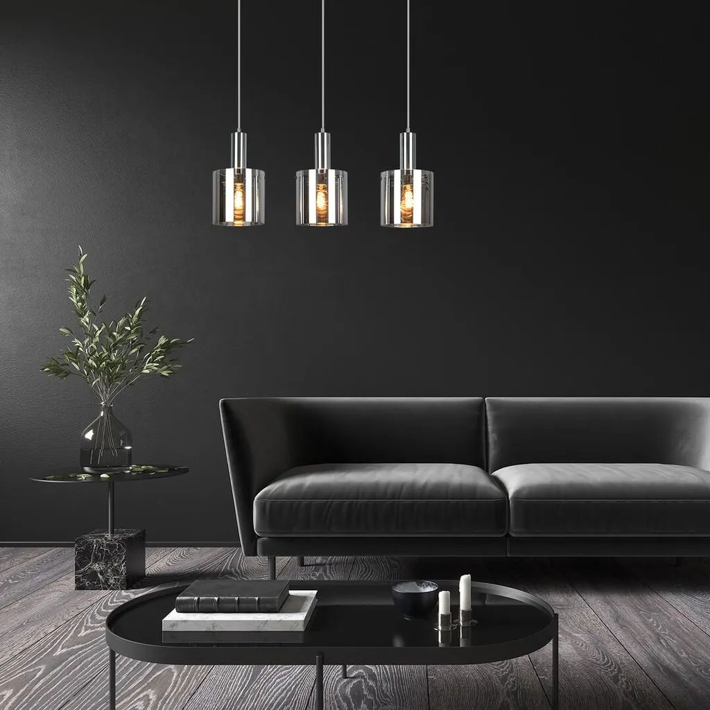 Éclairage de table suspension 3 spots design moderne argenté noir gris - 3