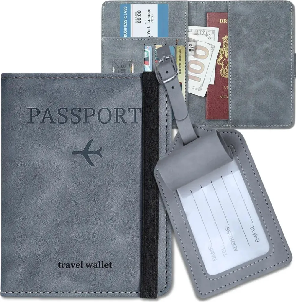 EDIBAZZAR | Set da viaggio grigio copri passaporto e portafoglio da viaggio