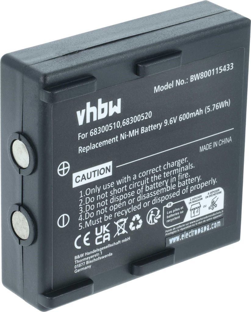 vhbw Akku kompatibel mit Abitron Nova, KH68300520.A, Ergo Industrie-Funkfernsteuerung Fernbedienung (600 mAh, 9,6 V, NiMH) - Schwarz