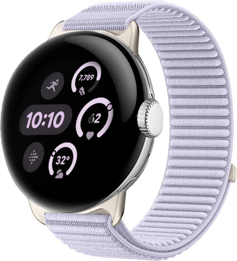 Strap-it Nylon 'Wave' Armband passend für geeignet für Google Pixel Watch 3 45mm / Google Pixel Watch 4 45mm - Light Purple