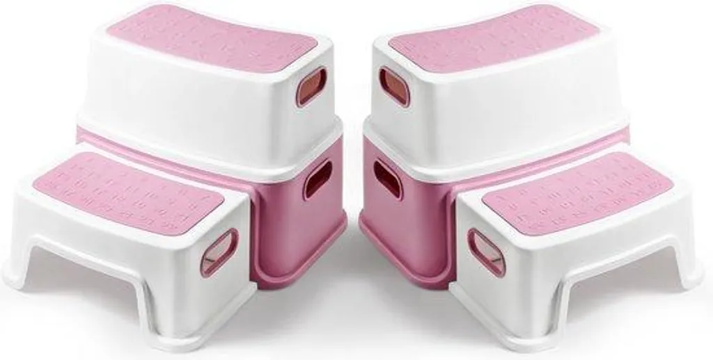 Escabeau de salle de bain enfant 2 marches rose - Double marchepied stable