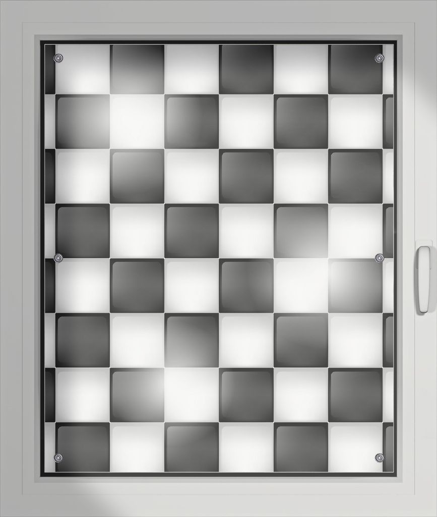 Wallario Lichtschutzbild, Dekorativer Sichtschutz Sonnenschutz 76 x 93 cm mit Motiv: Schachbrett Muster - Verdunklung ohne Bohren