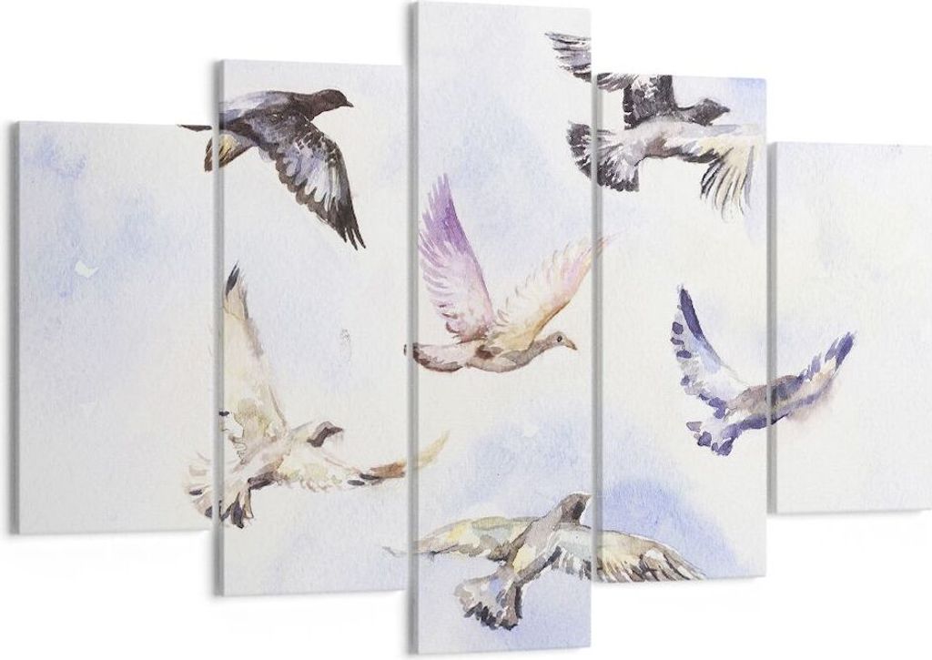 Bild auf Leinwand - Leinwandbild - Vögel Aquarell Wildheit Fliegen - 150x100cm - Wand Bild - Wanddeko - Leinwanddruck - Bilder - Kunstdruck - Lein...