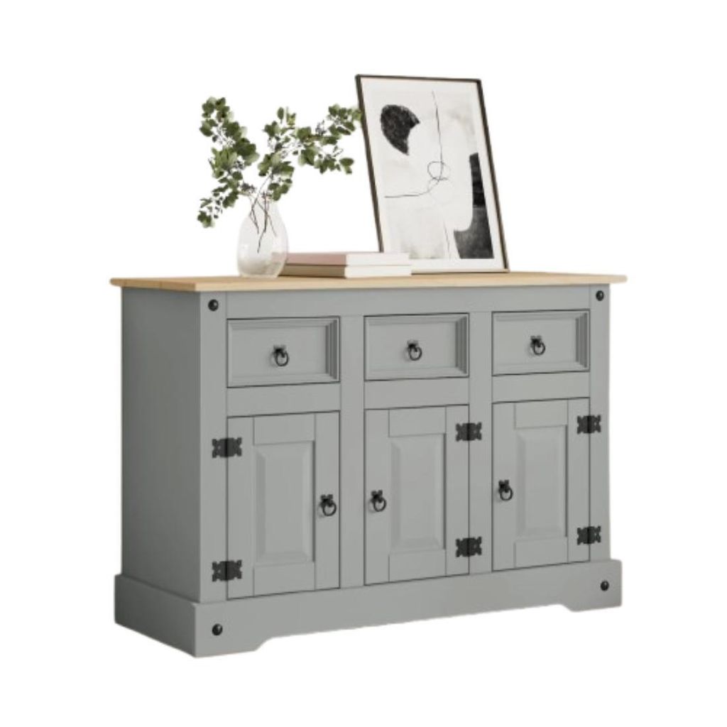 Buffet 43 x 112 x 78 cm pin massif bois composite naturel Image du produit 