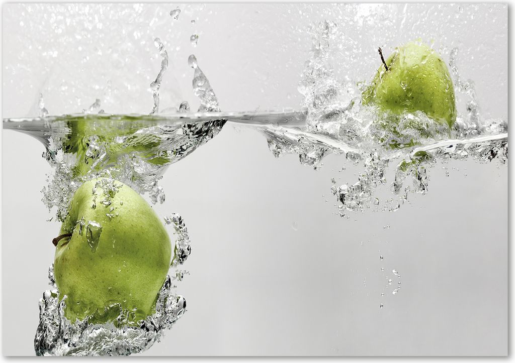 Tulup Glas-Bild - 100 x 70 - Wandbild aus Glas - Wandkunst - Wandbild hinter gehärtetem Sicherheitsglas - Essen & Getränke - Apfel Wasser - Grün