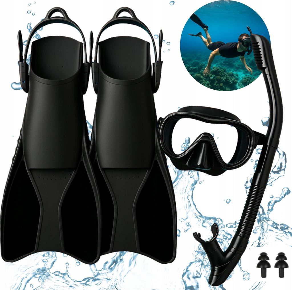 Tauchset Maske mit Schnorchelflossen zum Schwimmen Größen Produktbild 