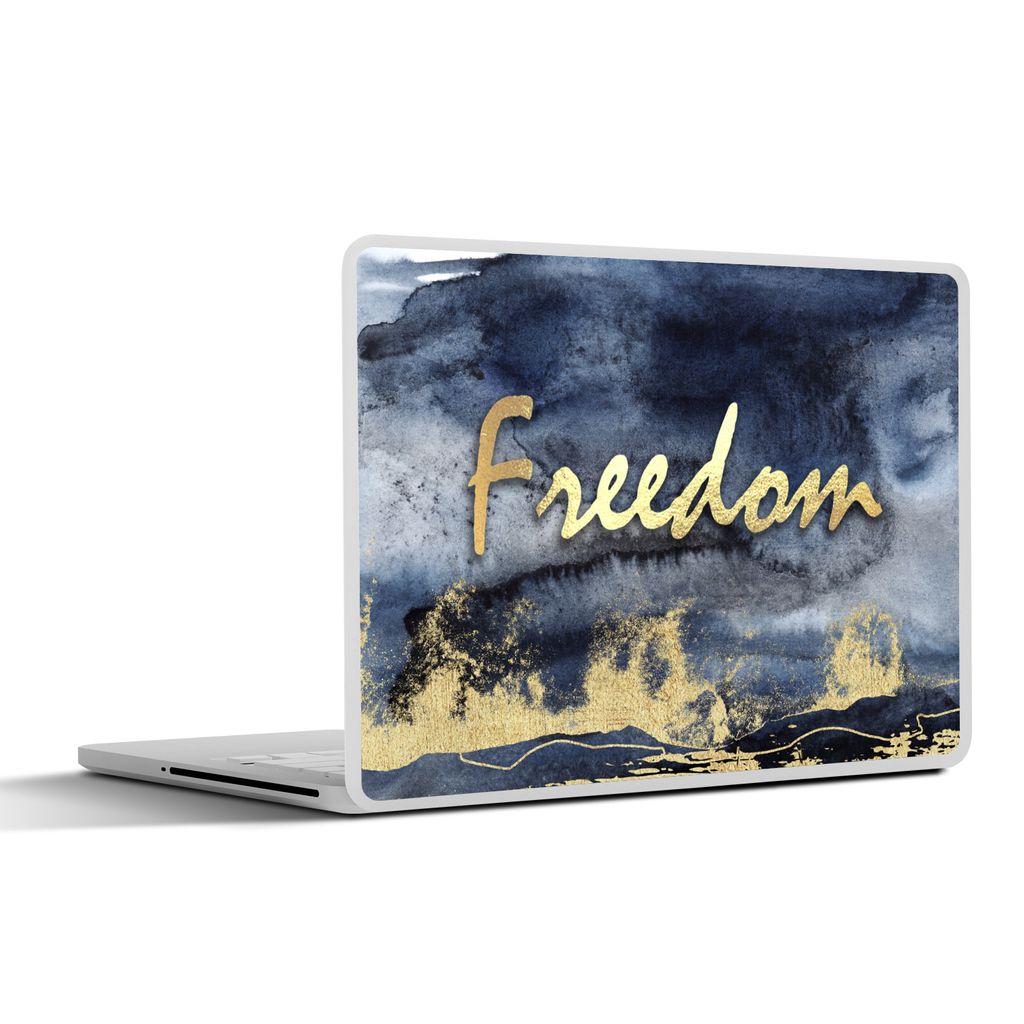 MuchoWow Laptop Aufkleber Sticker Cover Zitat - Freiheit - Gold - Schwarz 31x22.5 cm - Laptop-Deko