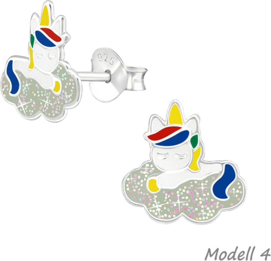 Einhorn Ohrstecker: 925 Silber Kinderohrringe bunt Modell 4