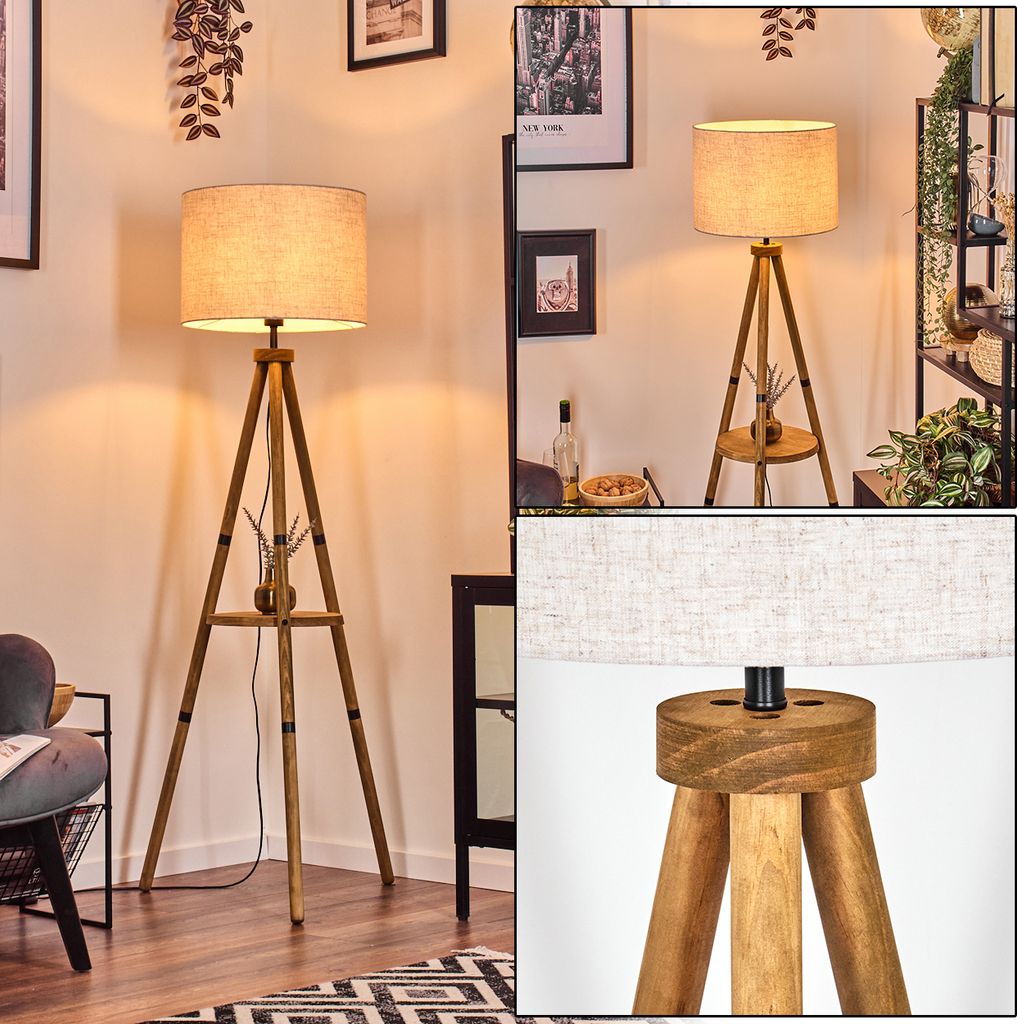 Schiavonea Stehlampe aus Holz/Stoff in Natur/Beige/Weiß