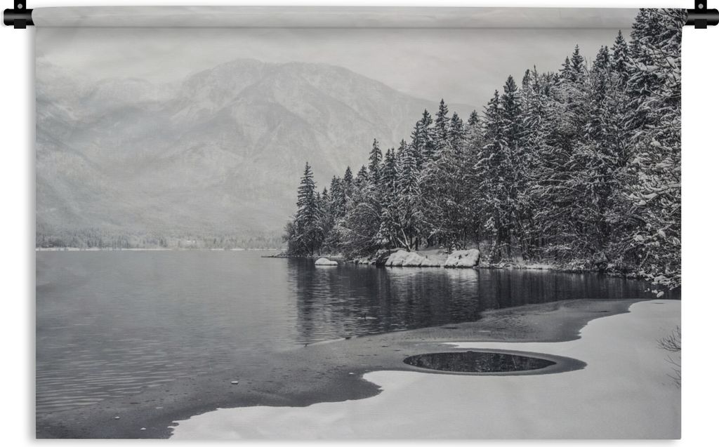 MuchoWow Wandteppich Wandbehang Wasser - Winter - Natur - Kiefernbaum 60x40 cm Tapisserie Dekoration Wandtuch - Wanddekorationen