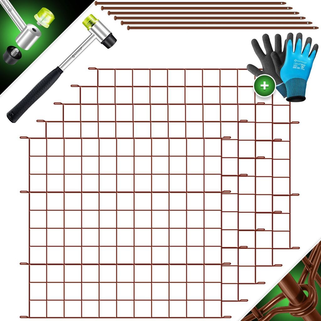 KESSER Teichzaun Gartenzaun Steckzaun Komplettset Metall Zaunelemente Inkl. Hammer + Befestigungsstäben, Zaun zum stecken für Garten, Oberbogen...