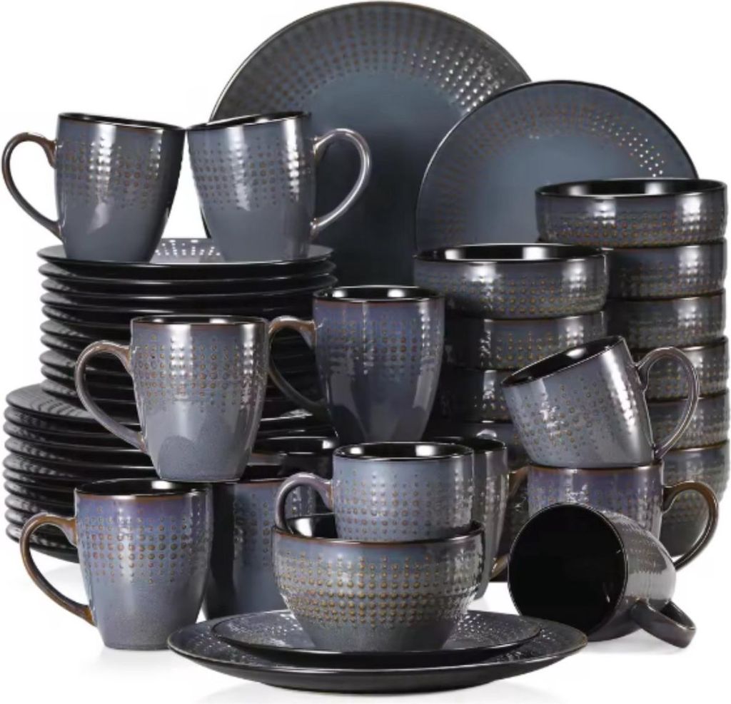 Sublimo Vittoria Serviesset – 48-teilig – 12 Personen – Dunkelgrau – Tafelservices – Essteller – Tiefe Teller – Frühstücksteller ...