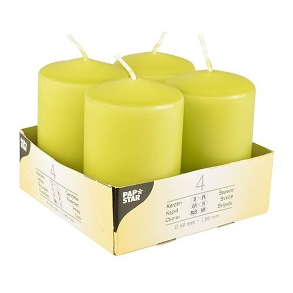 24 Stumpenkerzen kiwi Ø 50 mm · 80 mm mit Flachkopf grün Produktbild 