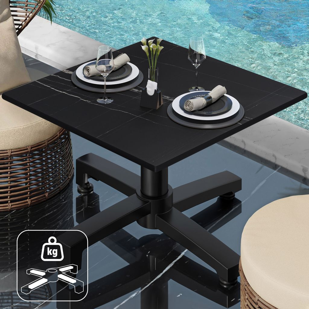 CPBC | Compact Loungetisch | B:T:H 60 x 60 x 42 cm | Schwarz Marmor / Aluminium | Zusatzgewicht | Bistro Loungetisch Gastro Tisch