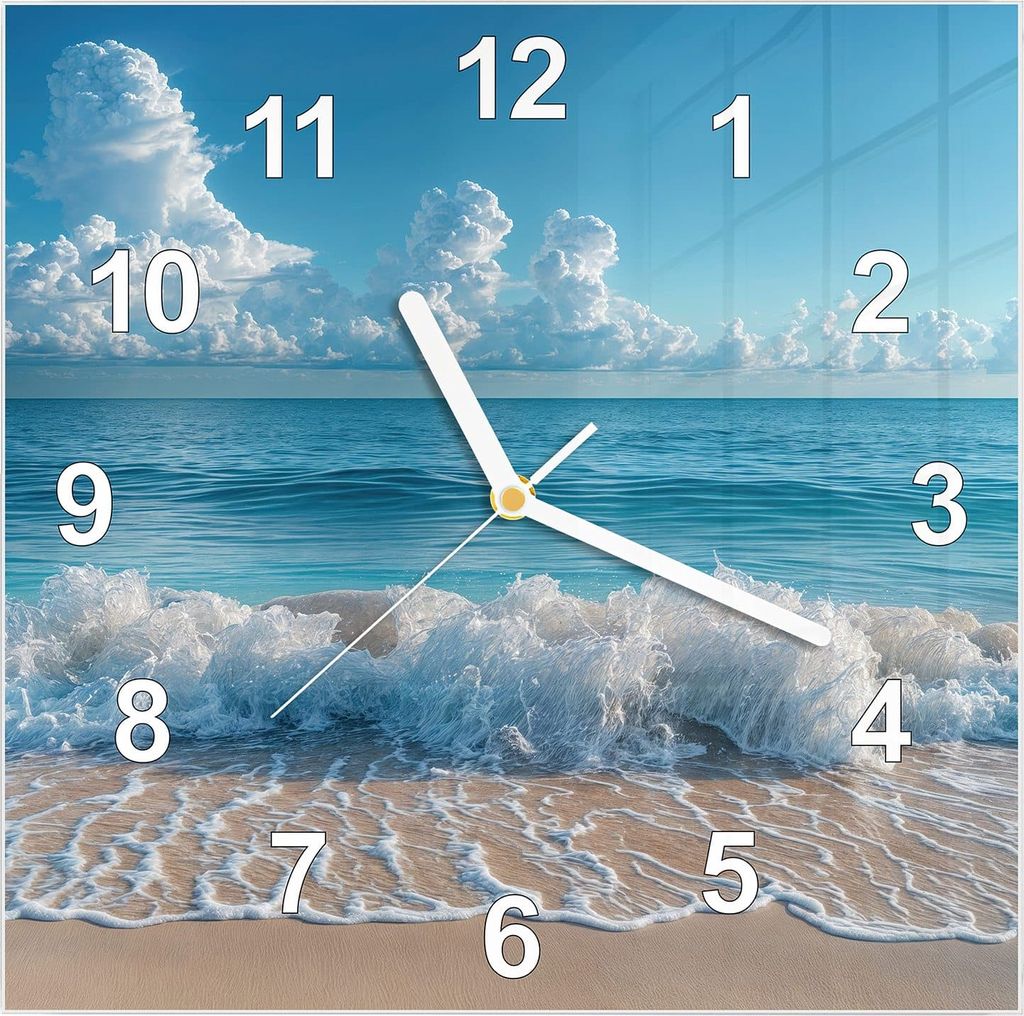 Wanduhr aus Glas mit Motiv Meereswellen- 30 x 30 cm - inkl. Aufhängesystem