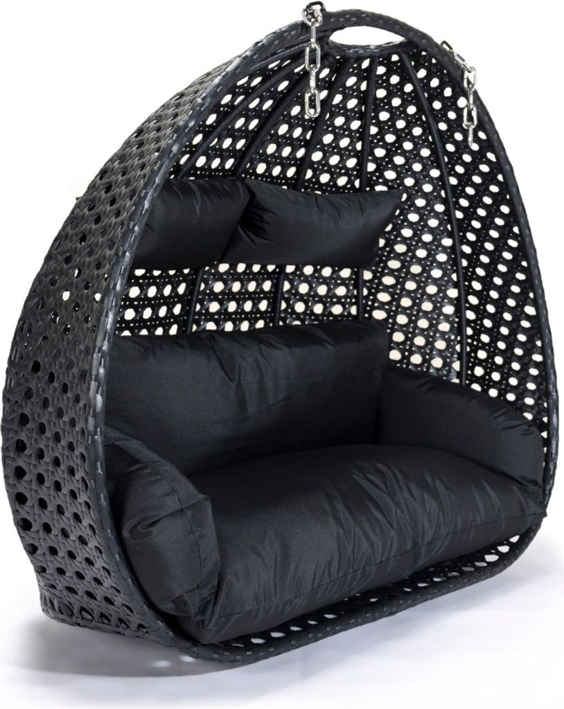 HOME DELUXE - Hängesessel Twin - Schwarz, nur Korb - inkl. Sitz- und Rückenkissen I Polyrattan Hängestuhl Gartenschaukel Hängekorb