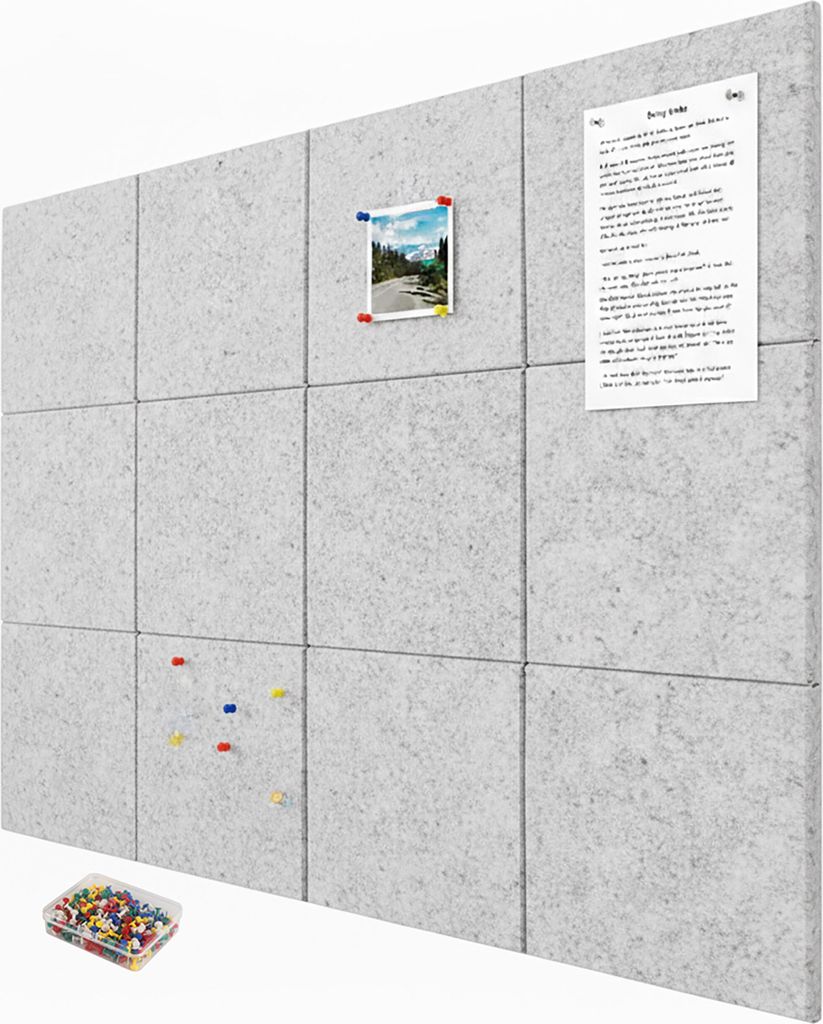 Relaxdays Filzpinnwand, 12 Stück, selbstklebende Quadrate Produktbild 