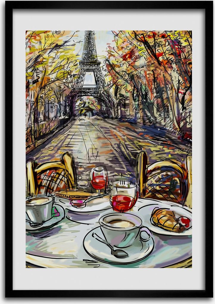 Bild - Bilderrahmen - 50 cm x 70 cm - MDF - Rahmen - Wandkunst Frühstück in Paris