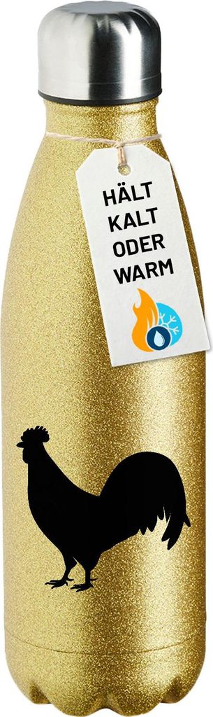 Huuraa Trinkflasche Hahn Silhouette 500ml Gold Edelstahl Wasserflasche Trinkflasche Geschenkidee