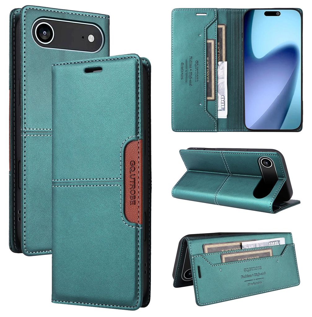 Handyhülle für iPhone Air Hülle, Leder Flip Wallet Kartenfach Stand Schutzhülle Grün