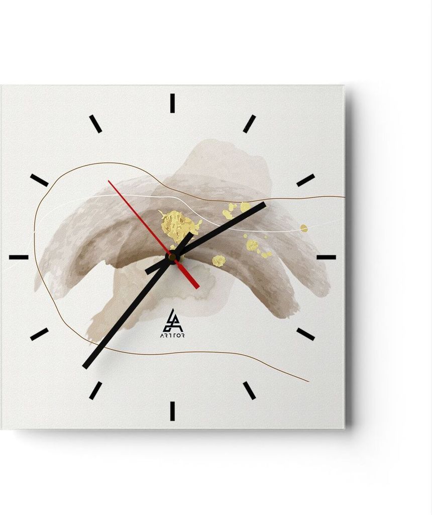 Wanduhr - Quadrat - Glasuhr - Braun Abstraktion Gold - 40x40cm - Schleichendes Uhrwerk - Lautlos - zum Aufhängen bereit - Dekoration Modern - Wand...