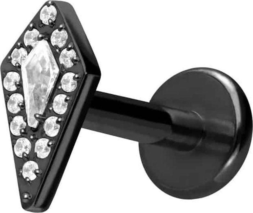 Ohrpiercing, Nasenpiercing Titan Labret mit Innengewinde KRISTALLSCHILD Schwarz Stablänge: 8mm | Stabstärke: 1,2mm