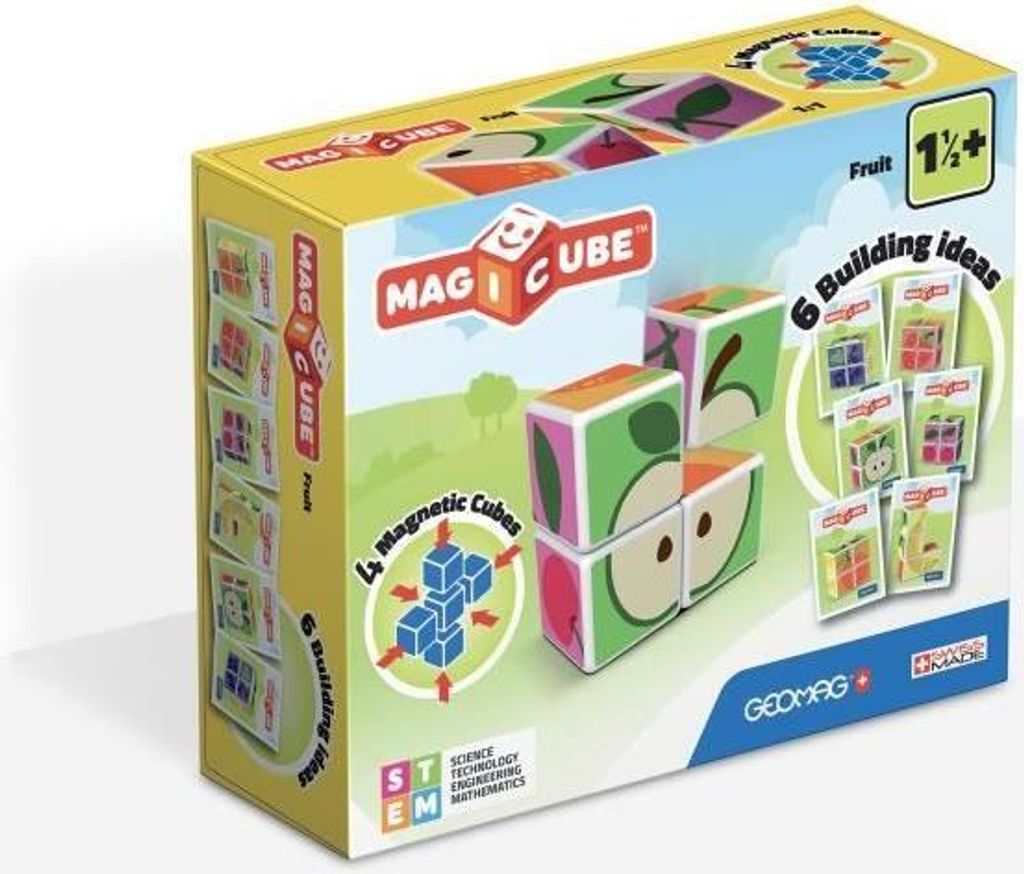 MAGICUBE Früchte, 4 Würfel, Lernspielzeug, 6 Bauideen, 131 Teile