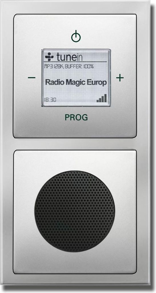 Busch Jäger Unterputz UP WLAN iNet Internetradio 8216 U (8216U) PUR Edelstahl Komplett-Set // Radioeinheit + Lautsprecher + 2-fach Rahmen 1722-866...