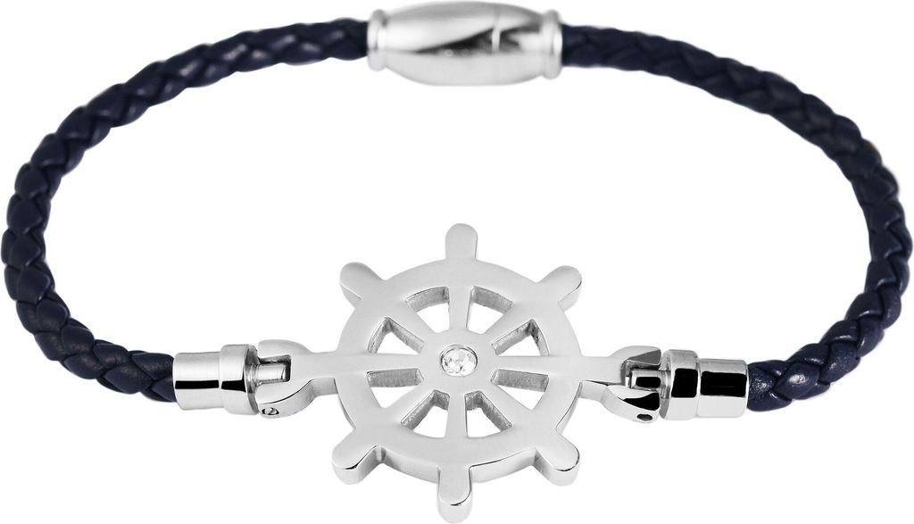 Akzent Geflochtenes Armband aus Echtleder und Edelstahl in Dunkelblau