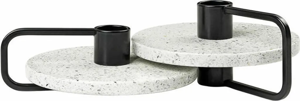 Porte-bougie design en terrazzo et métal noir CASTEA - Lot de 2