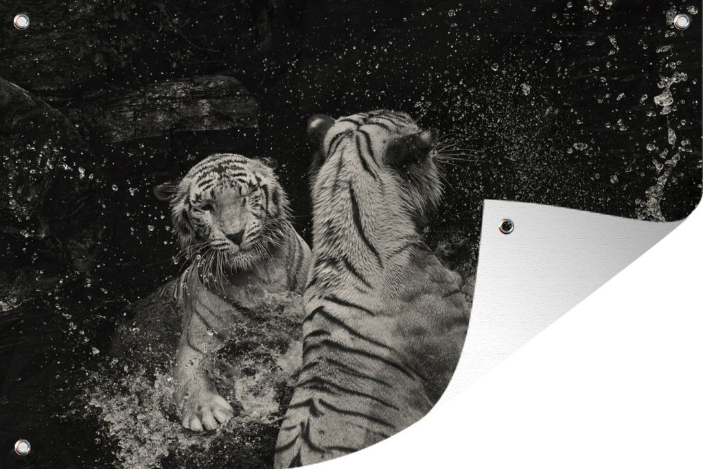 MuchoWow 60x40 cm Outdoor-Poster Gartendeko Sichtschutz Garten Poster für den Garten Tiger - Wasser - Wild