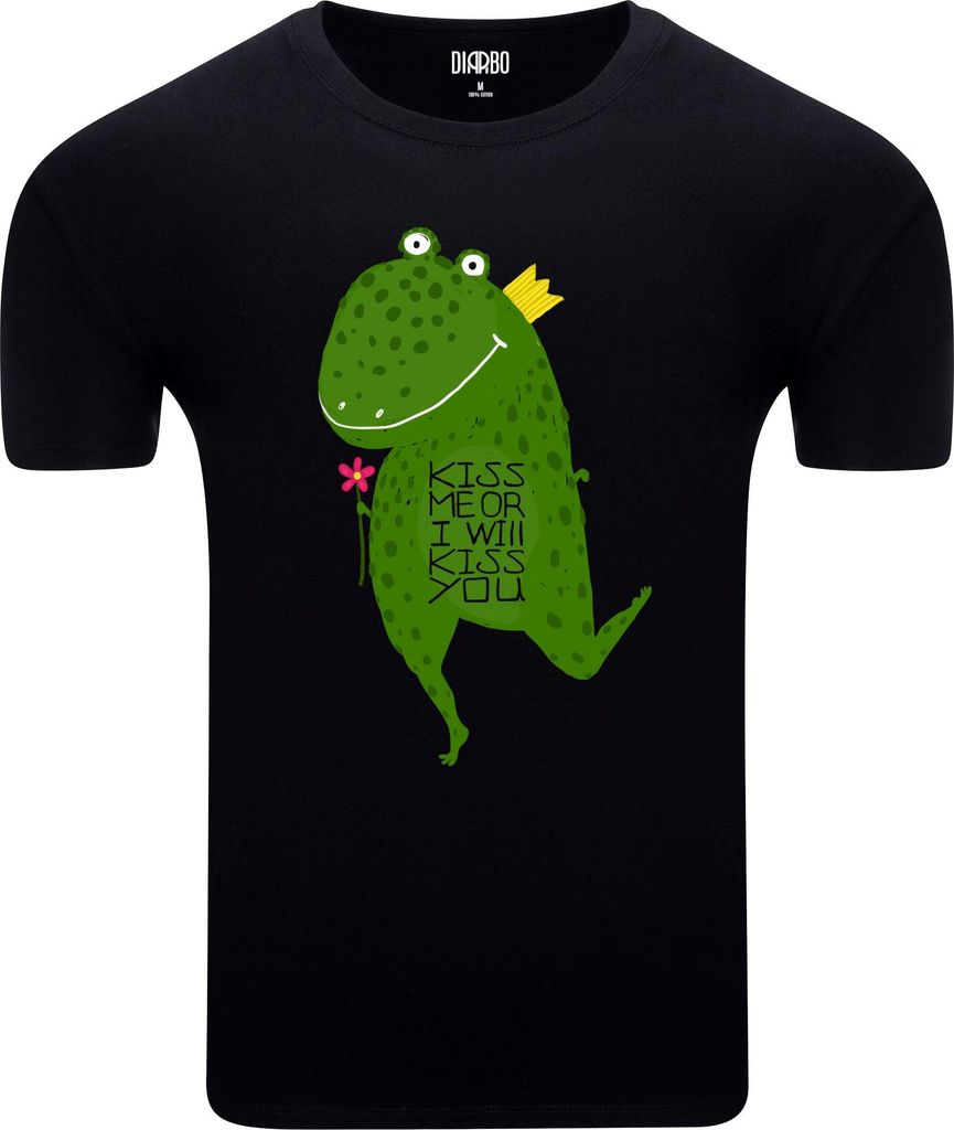 Diarbo Herren T-Shirt mit Lustiger Tierdruck Froschkuss Schwarz Gr.XL