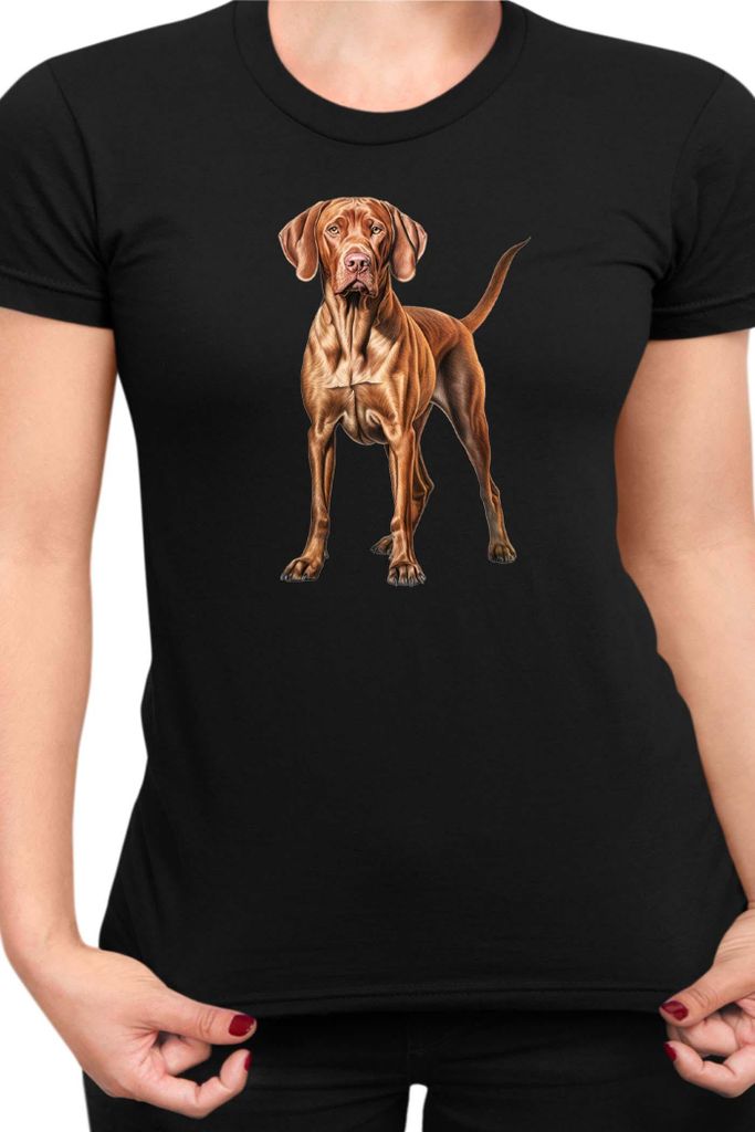 Damen T-Shirt Dogs Breeds Vizsla Dog Breed 006, Lady M / Schwarz
