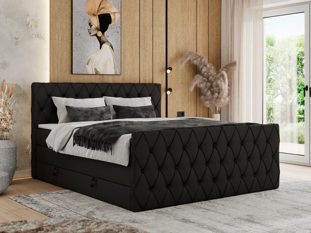 MKS MEBLE Boxspringbett 180 x 200 cm mit Bettkasten, Bett 180 x 200 cm mit Matratze H4, Boxspringbett 180 x 200 cm mit Topper - Miren King Duo - Sc...