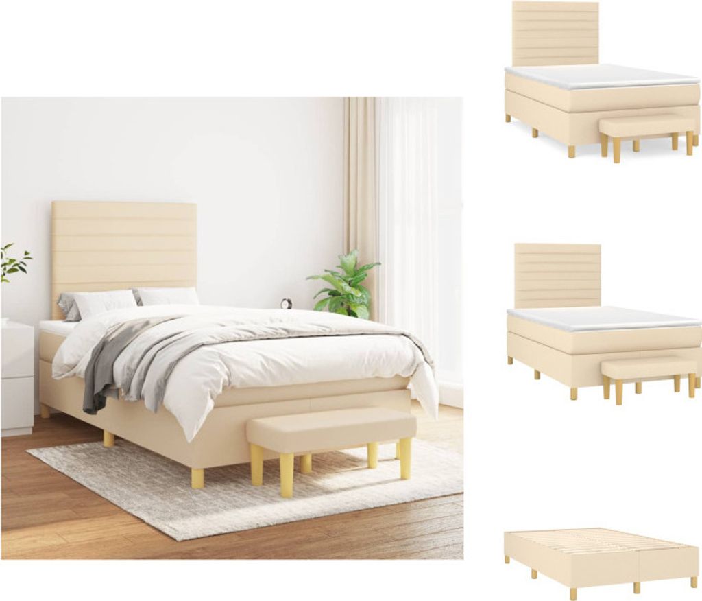 vidaXL Boxspringbett mit Matratze Creme 120x200 cm Stoff - Betten & Bettgestelle