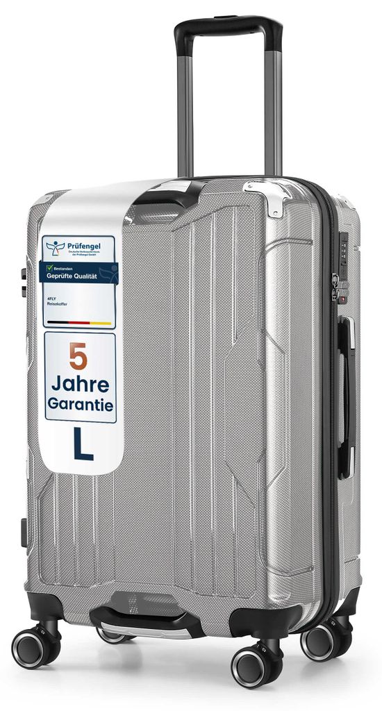 4FLY Aluminium-Rahmen Hartschalen Reisekoffer L 68 cm (69L) aus PC+ABS – mit TSA-Schloss, 4 Spinner-Doppelrollen, Reisegepäck