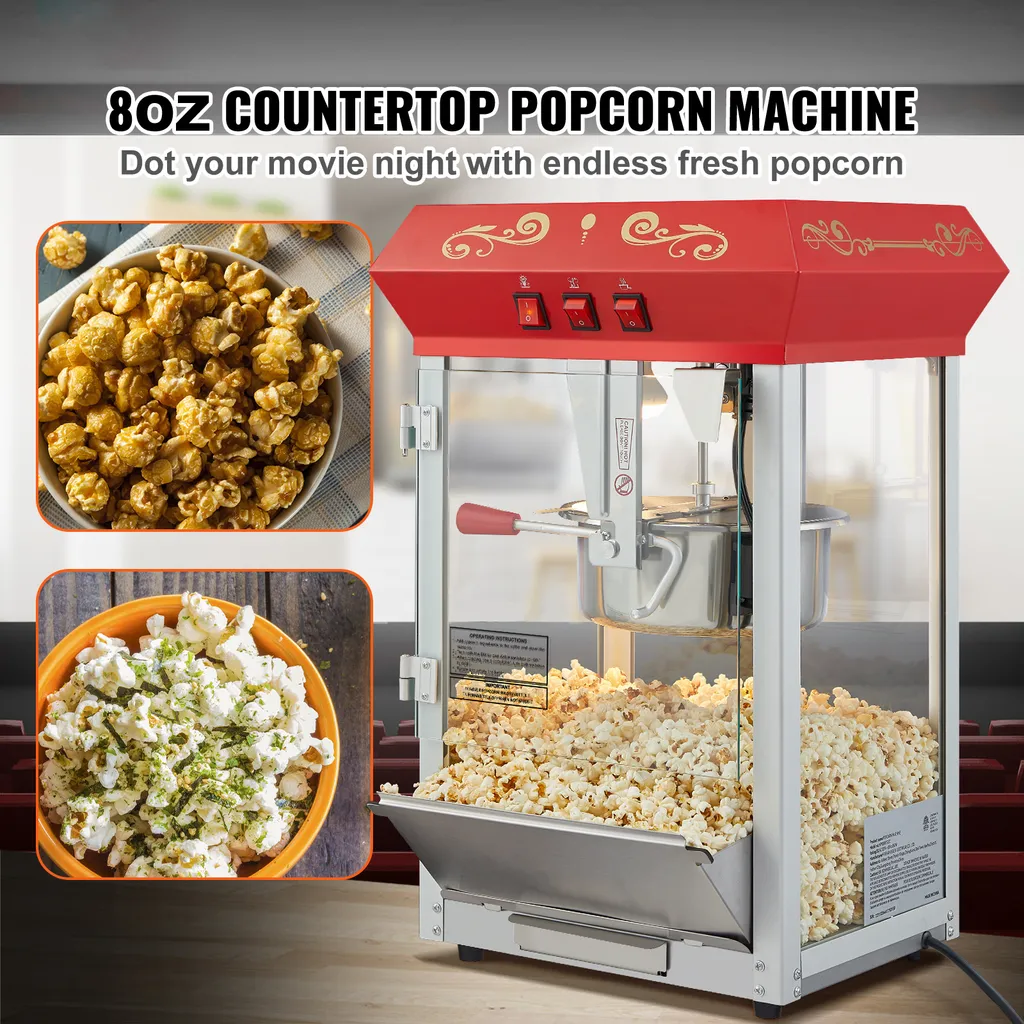 Machine à pop-corn rétro en verre trempé avec 4 boules incluses