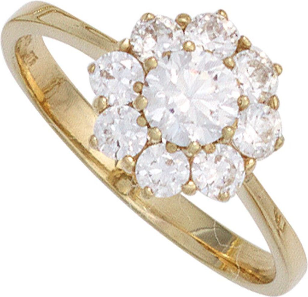 Ring Damenring weiße Zirkonia in Form einer Blume 375 Gold Gelbgold Innenumfang 60mm Ø19.1mm