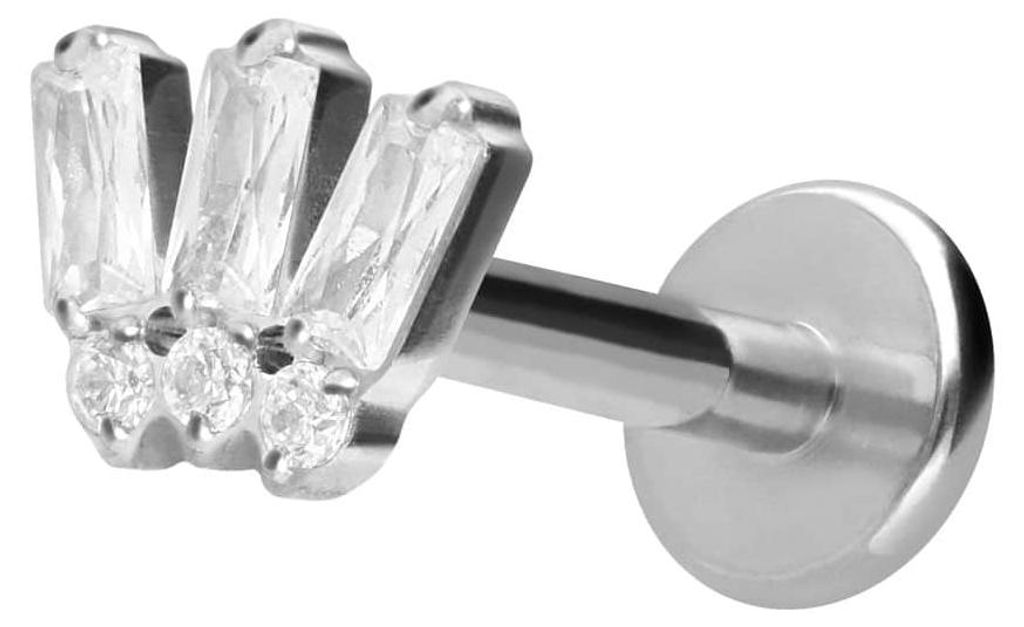 Ohrpiercing, Nasenpiercing Titan Labret mit Innengewinde 6 EINGEFASSTE KRISTALLE Silber Stablänge: 10mm | Stabstärke: 1,6mm