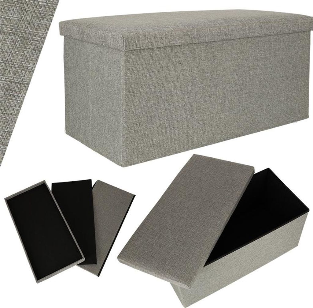 Faltbarer Hocker mit Aufbewahrung grau groß 76x38x38cm